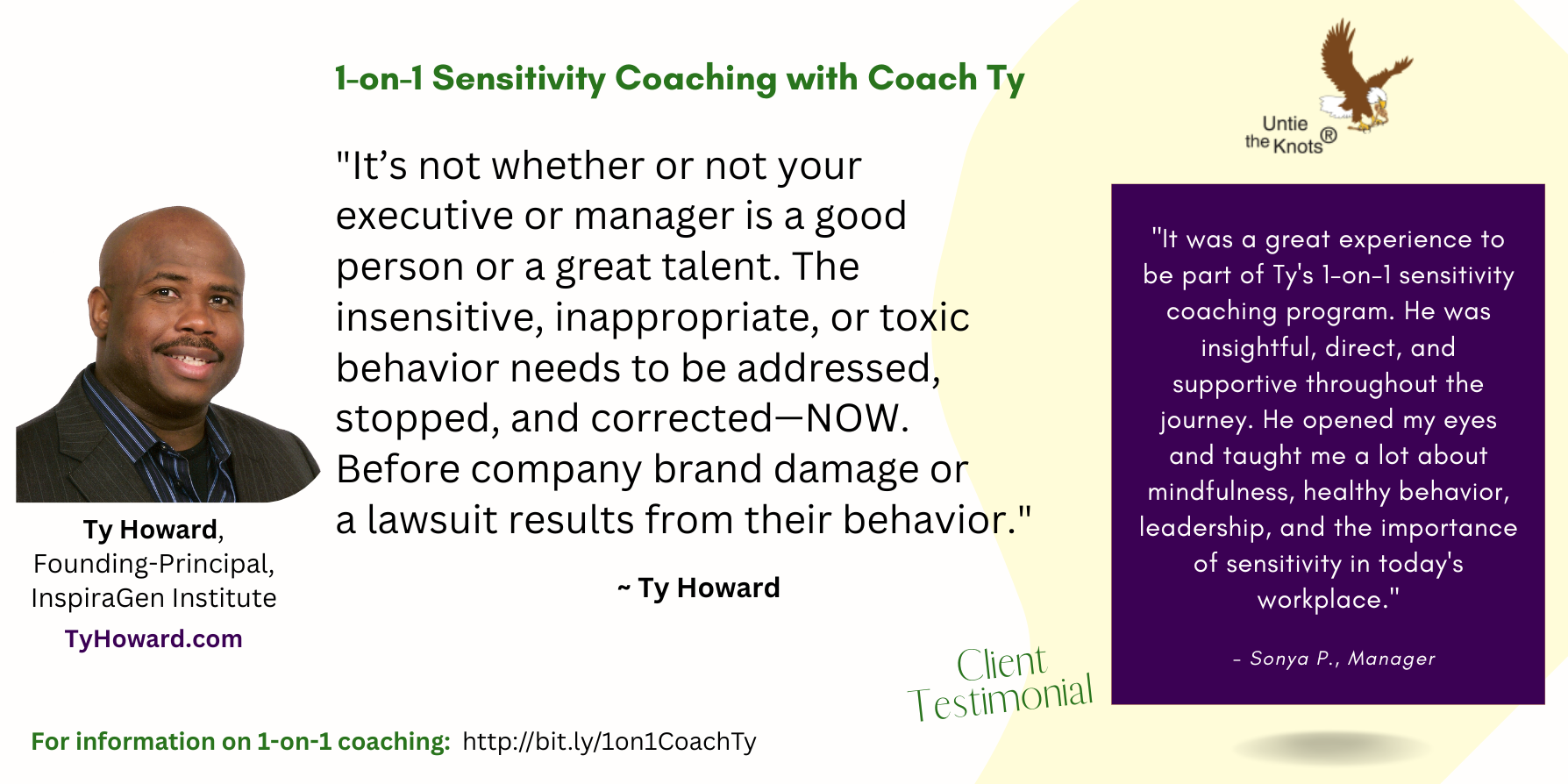 Ty Howard's 1-on-1 Sensitivity Coaching Services Sensitivity Coach for Executive Managers Coach Ty Howard Baltimore Maryland DC Virginia